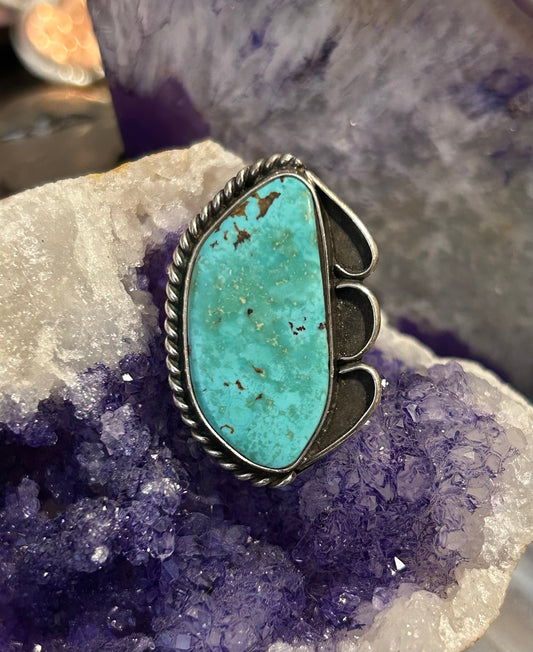 Vintage Sterling Silver Large Turquoise Ring • Size 7.5