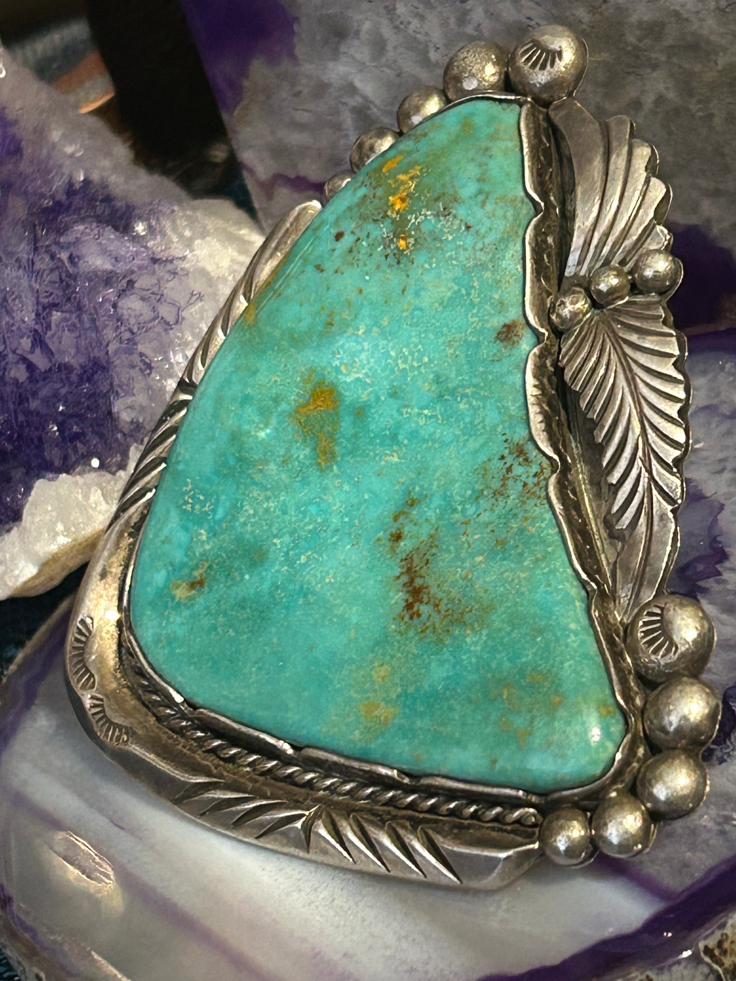 Vintage Sterling Silver Massive Turquoise Statement Ring Size 8.5