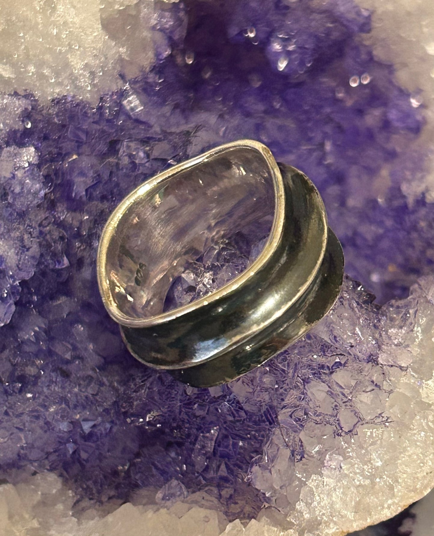 Sterling Silver Wavey Modernist Oxidized Wide Band Ring Size 7