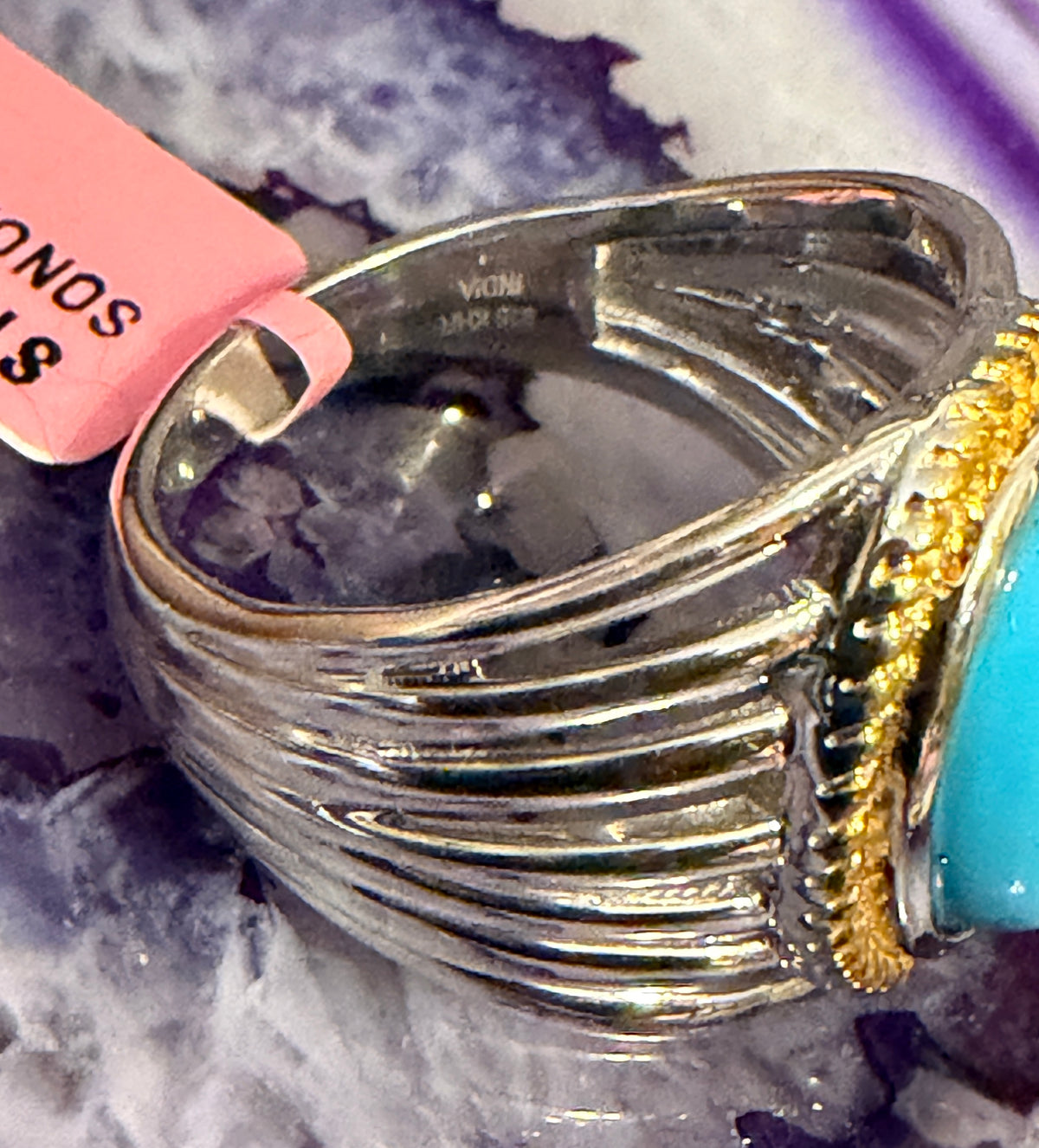 Sterling Silver And Sonora Turquoise Two Tone Chunky Ring Size 8