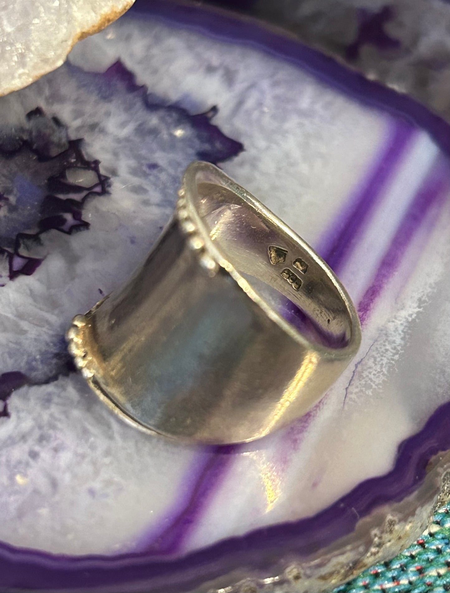 Sterling Silver Vintage Modernist Abstract Wide Band Ring Size 7