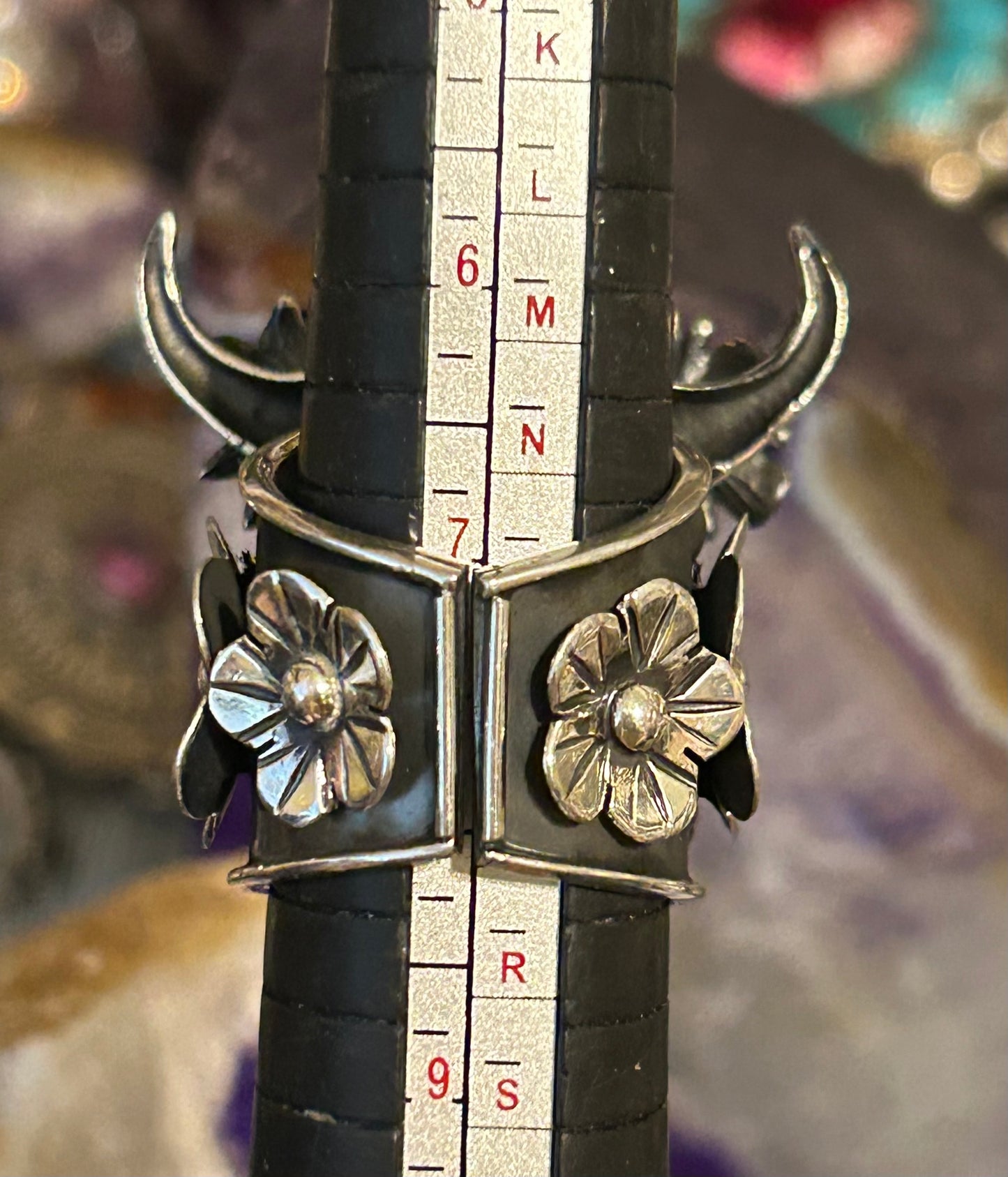 Sterling Silver Taxco Mexico Large Bull Skull W/ Flowers Statement Ring Sz 7-8.5