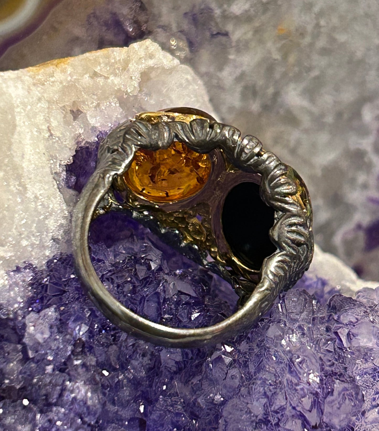 Sterling Silver Baltic Amber Two Stone w/ Gold Over • Size 9