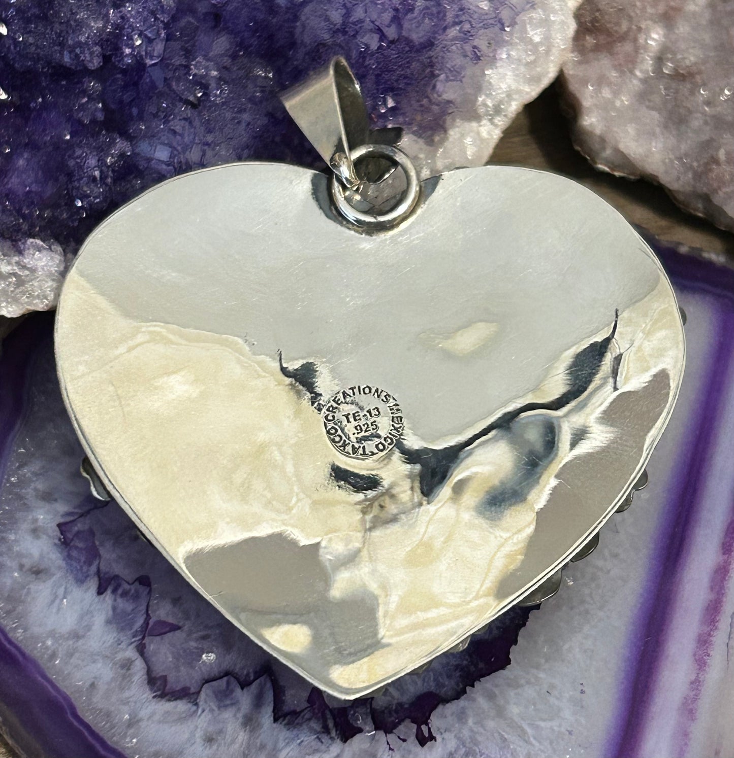 Sterling Silver Taxco Bull Skull w/ Flowers Statement Heart Pendant