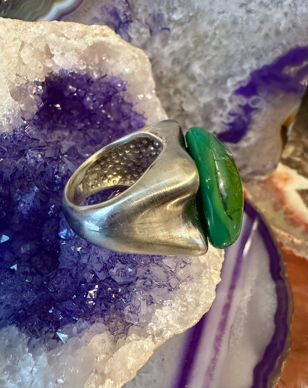 Vintage Estate Sterling Silver Dichroic Glass Dragon Eye Looking Ring Sz 6