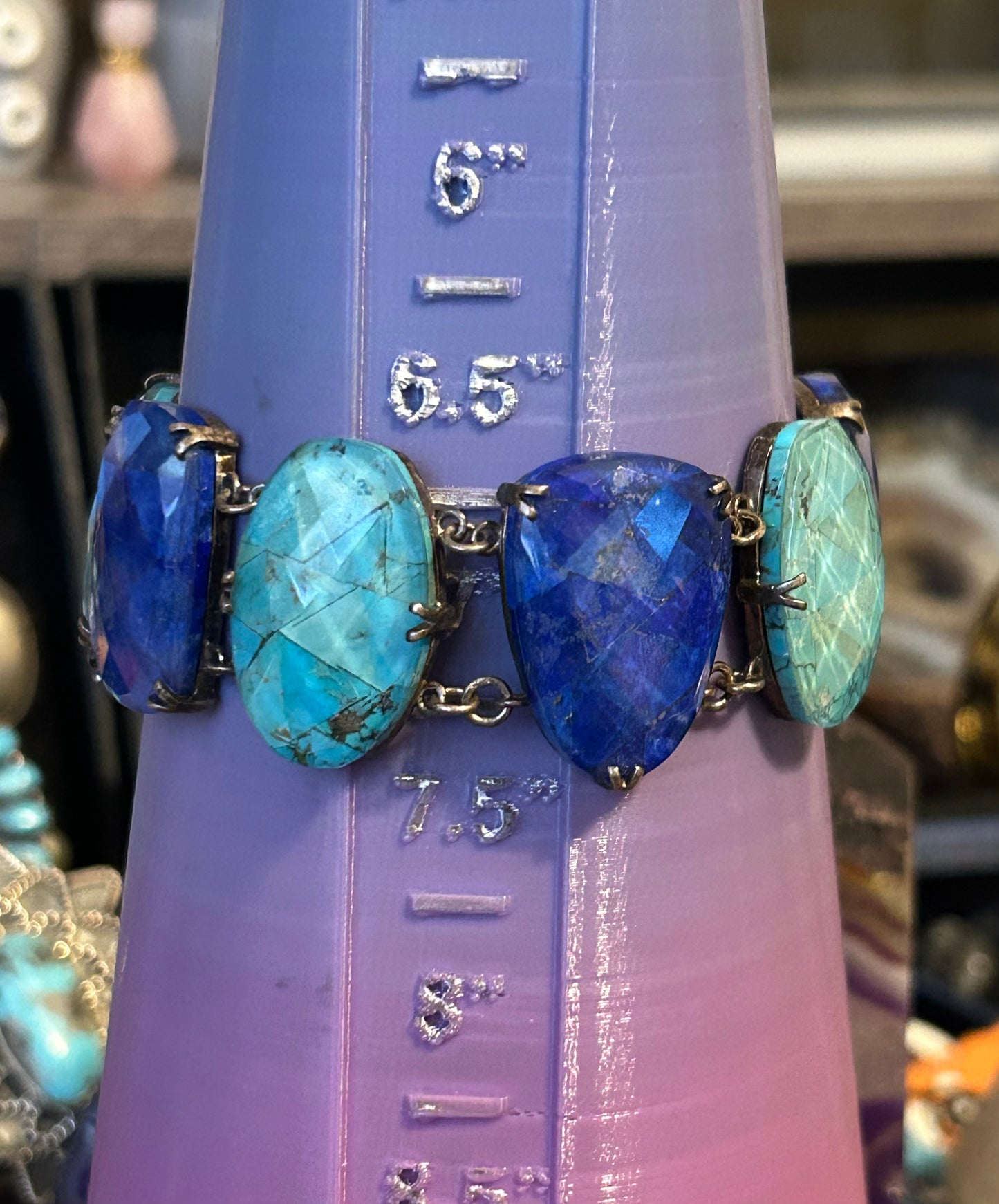 Vintage Whitney Kelly Sterling Silver Faceted Lapis & Turquoise Link Bracelet