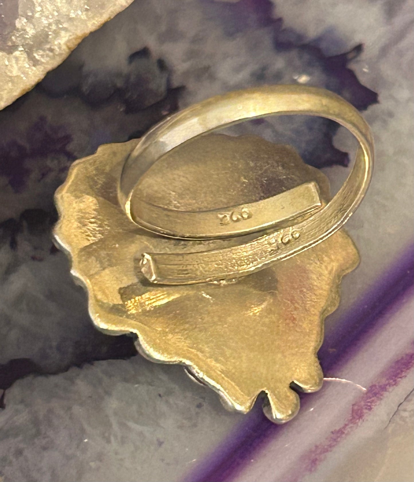 Sterling Silver Modern Taxco Mexico Pyrite Heart w/ Balls Adjustable Ring