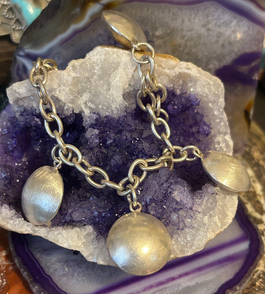 Vintage Sterling Silver Chunky Modernist Dangle Disc Link Bracelet