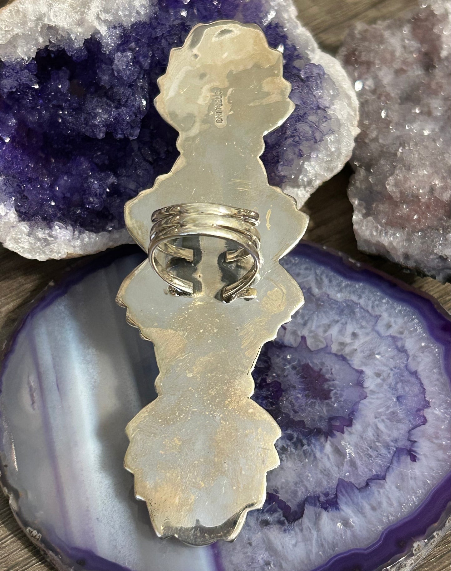 Sterling Silver w/ Mojave Turquoise Long Statement Ring • Size 7