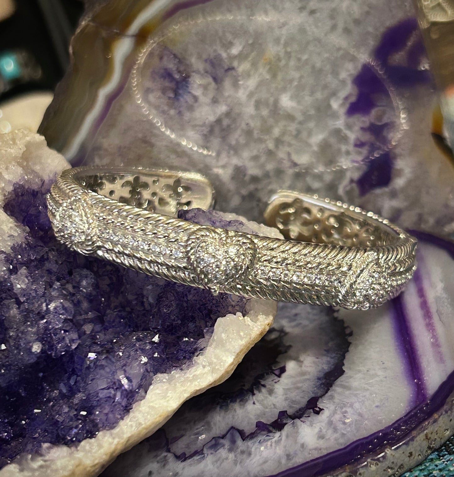 Sterling Silver Judith Ripka Hinged Heart CZ Cuff Bracelet