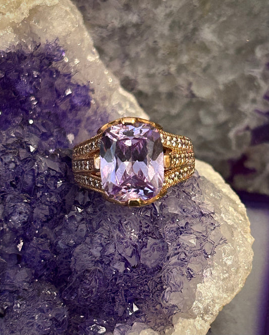 Vintage Rose Gold Sterling Silver Lavender CZ Ring • Size 5