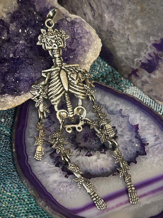 Sterling Silver Modern Taxco Mexico Articulated Catrina Skeleton Pendant