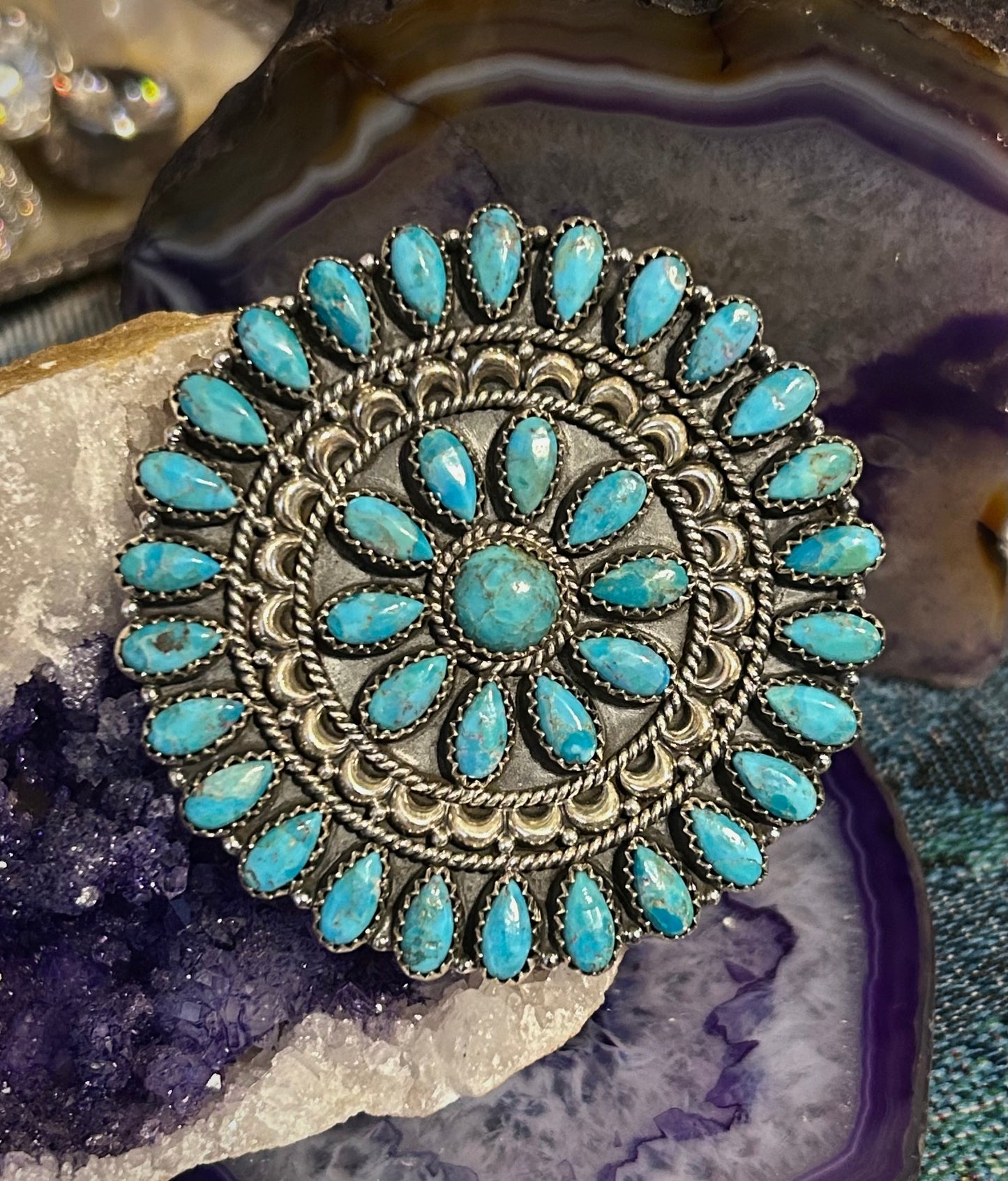 Sterling Silver Huge Statement Multi-Stone Mojave Turquoise Adjustable Ring