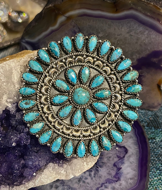 Sterling Silver Huge Statement Multi-Stone Mojave Turquoise Adjustable Ring