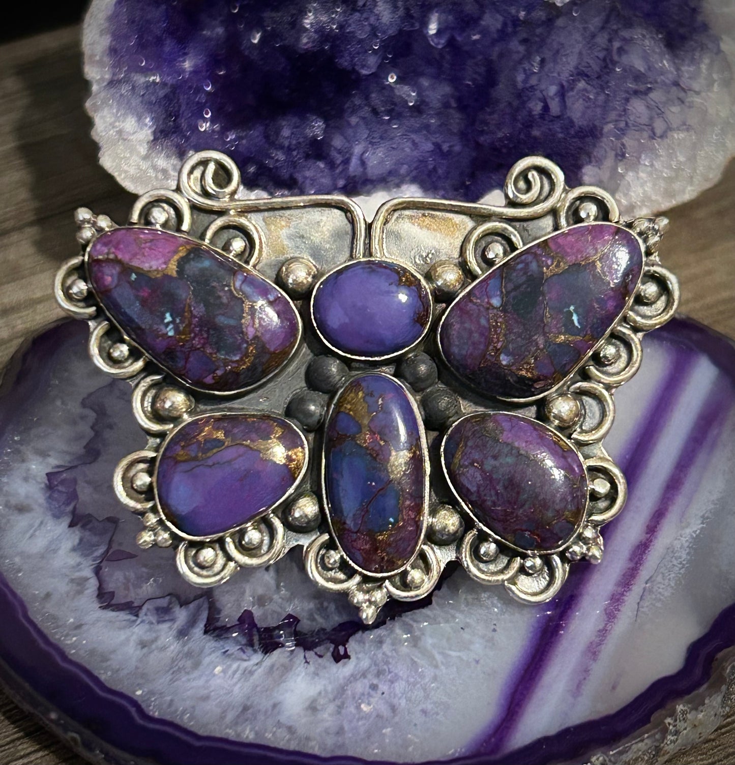 Sterling Silver & Purple Mojave Turquoise Statement Butterfly Adjustable Ring