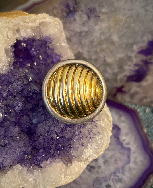 Vintage Sterling Silver Electroform 2-Tone Modernist Circular Puff Ring Sz 8