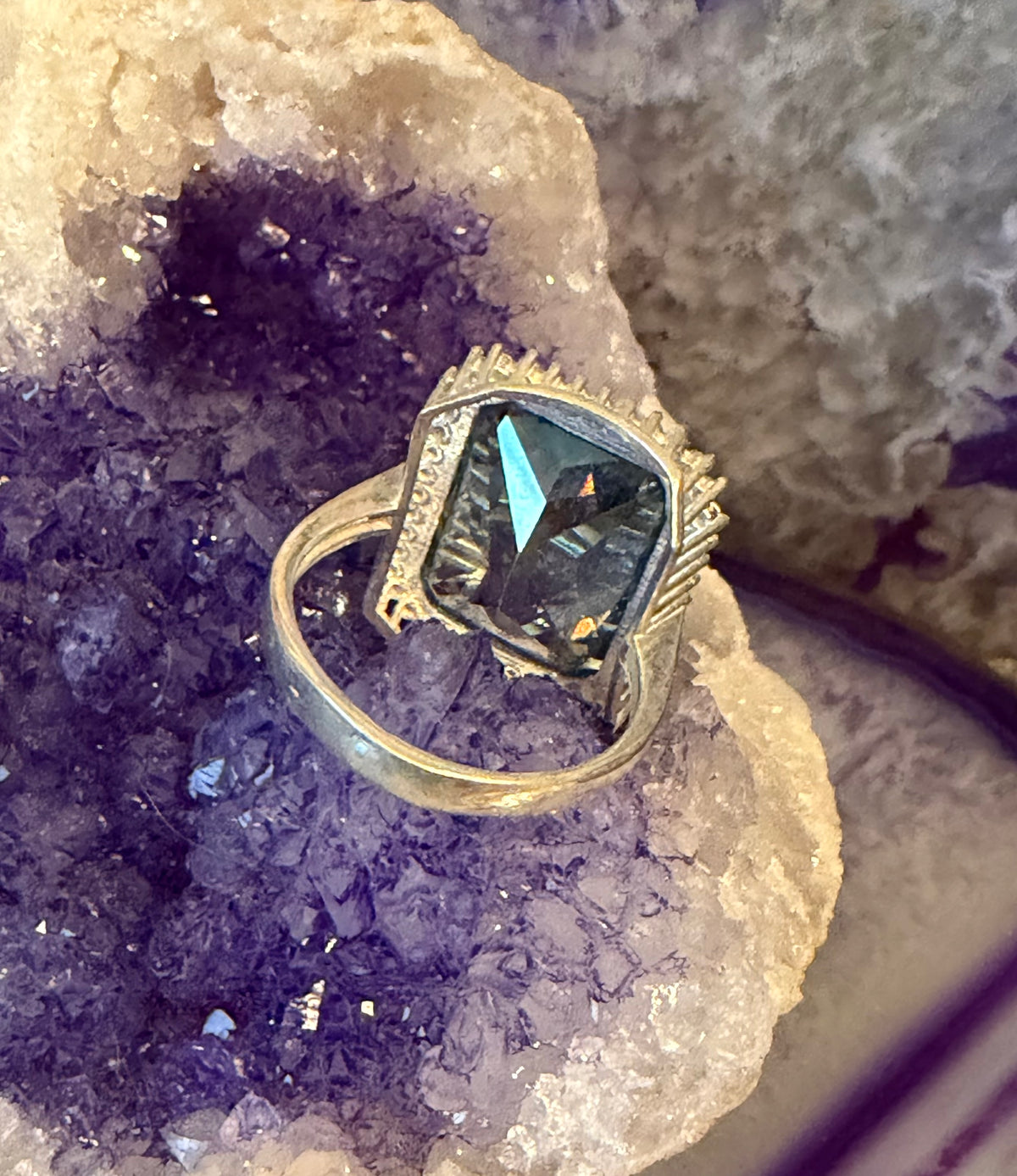 Modern Sterling Silver Large Mystic Topaz CZ Ring Size 6