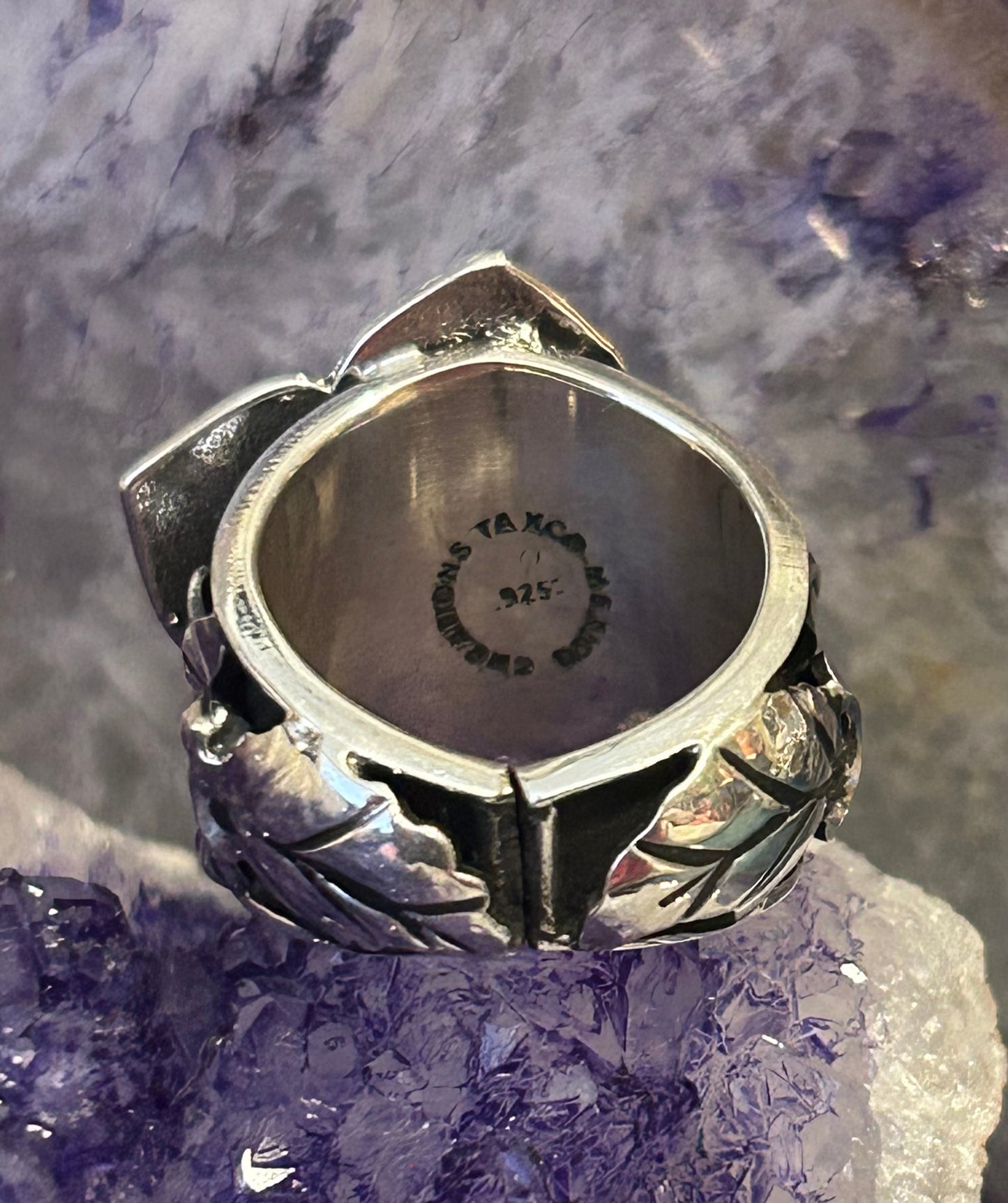 Sterling Silver Taxco Mexico Large Flower And Leaf Ring Size 7.25-9