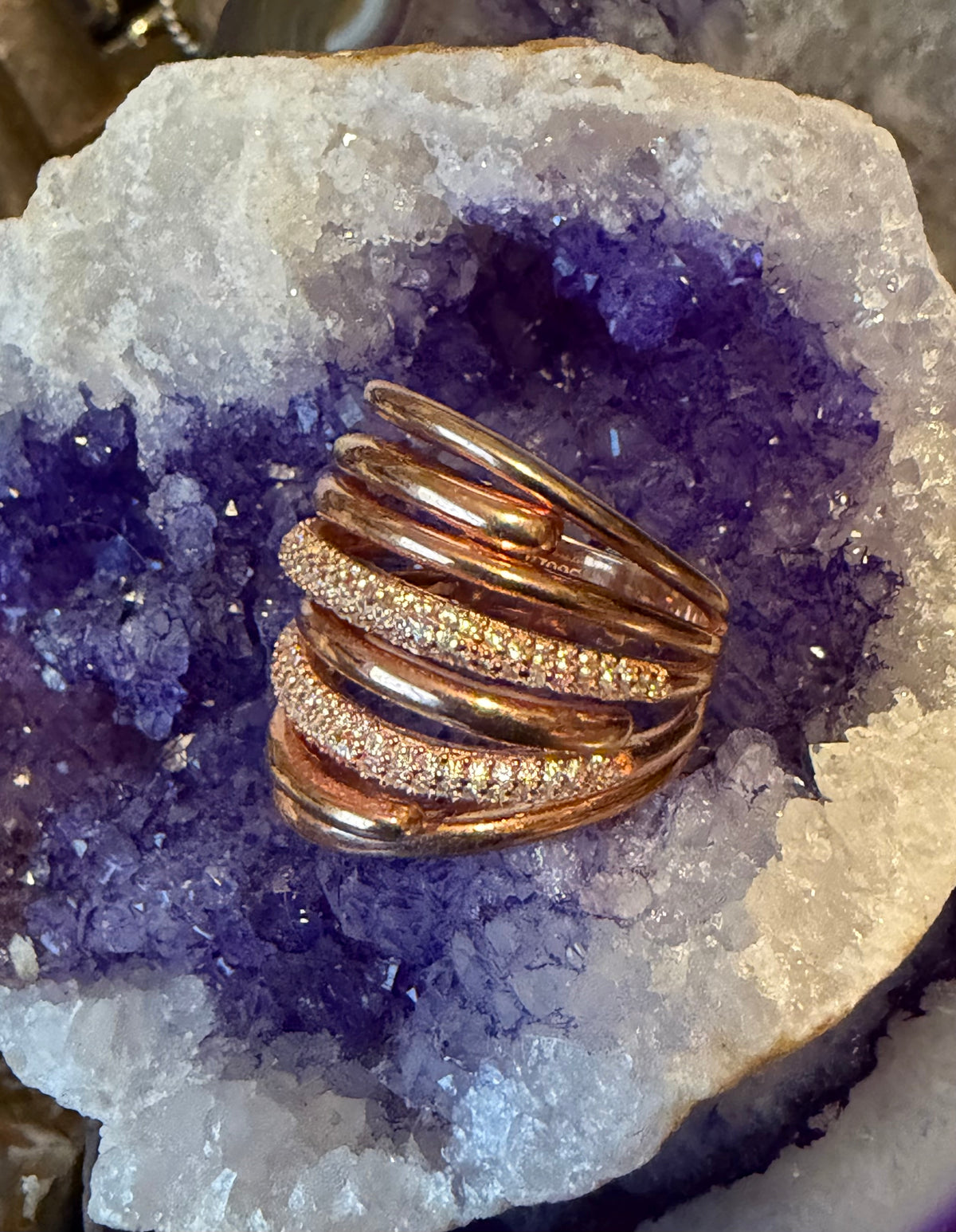 Rose Gold Plated Sterling Silver Modernist CZ Ring Size 7-8