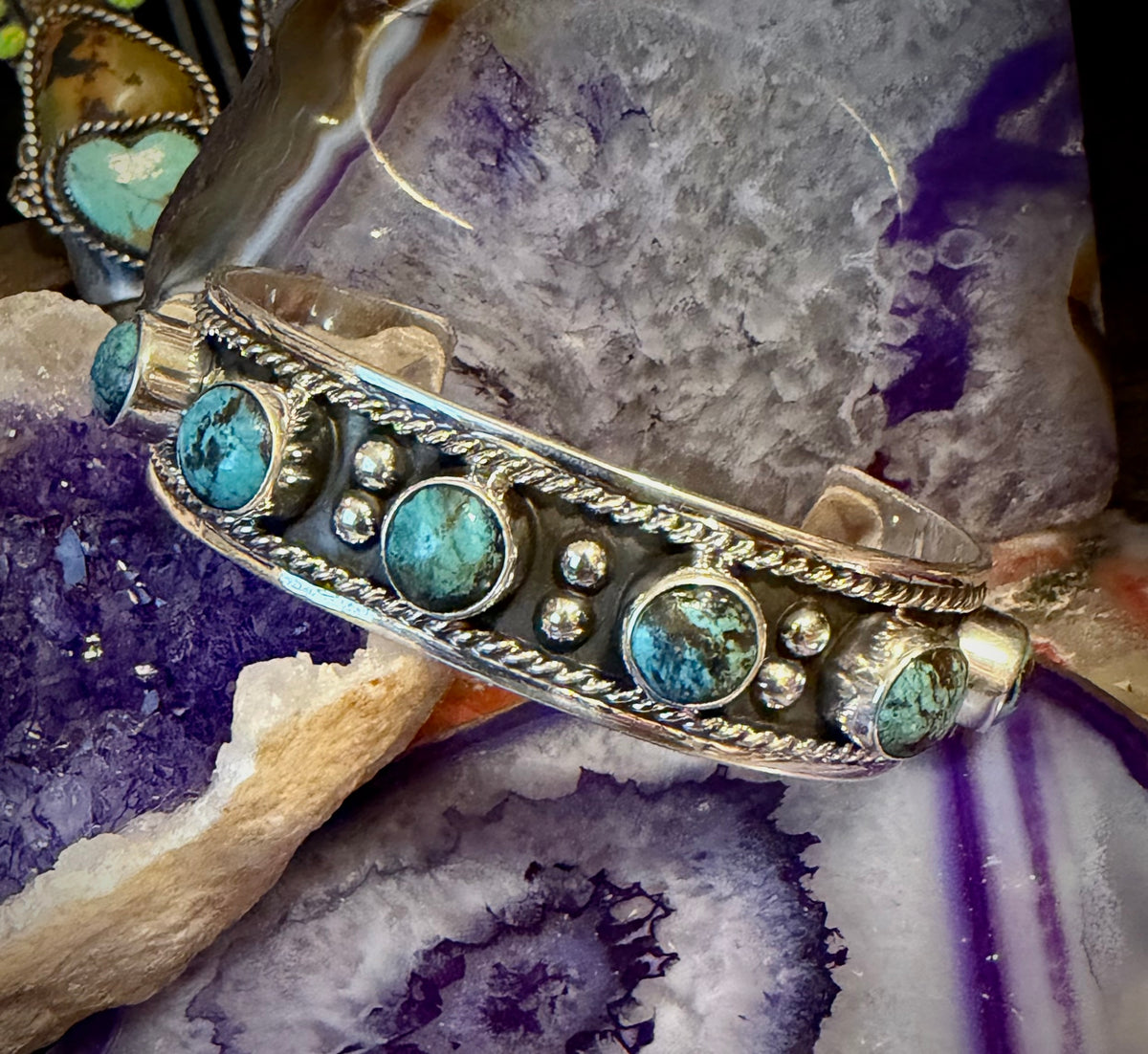 Sterling Silver Modern Taxco Mexico Turquoise Cuff Bracelet
