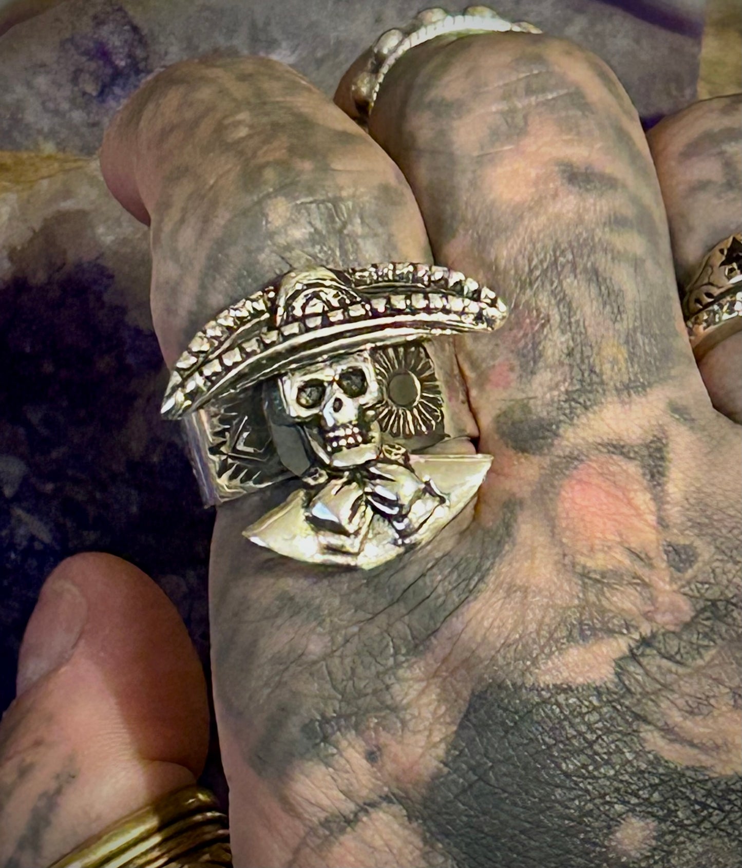 Sterling Silver Modern Taxco Mexico Skeleton w/ Sombrero Ring