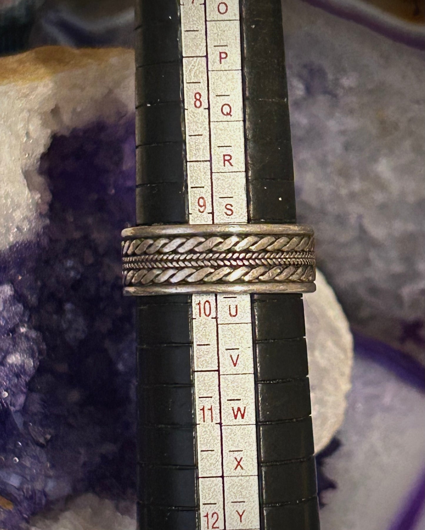 Vintage Sterling Silver Wide Band Ring w/ Rope Detailing • Size 9.25
