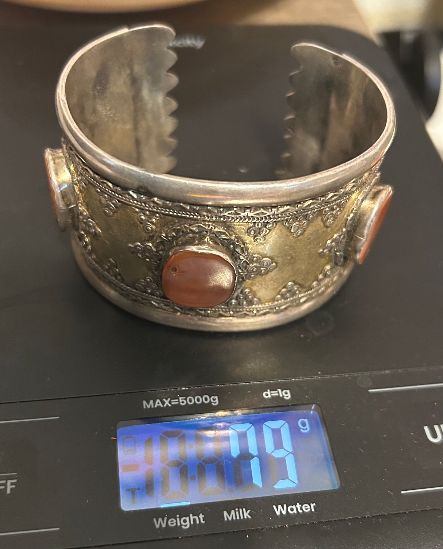 Antique Sterling Silver & Carnelian Turkish Cuff Bracelet