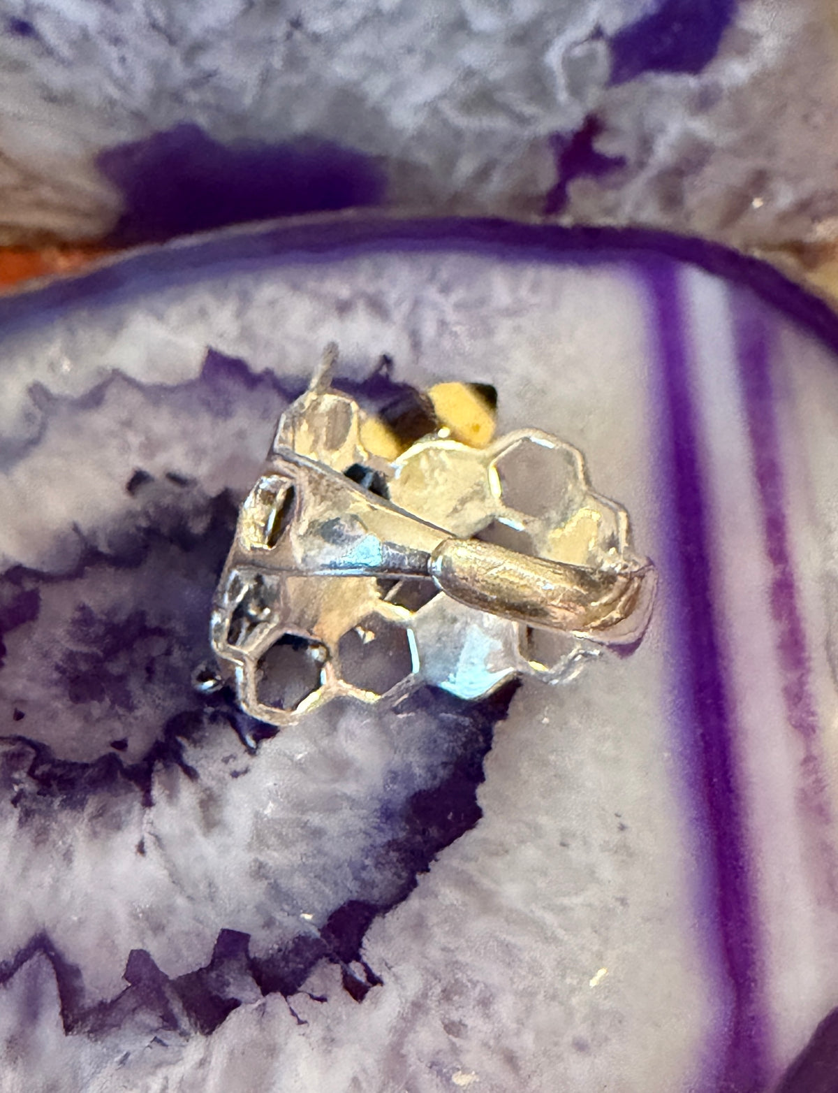 Sterling Silver & Genuine Amber Medium 3D Bee Adjustable Ring