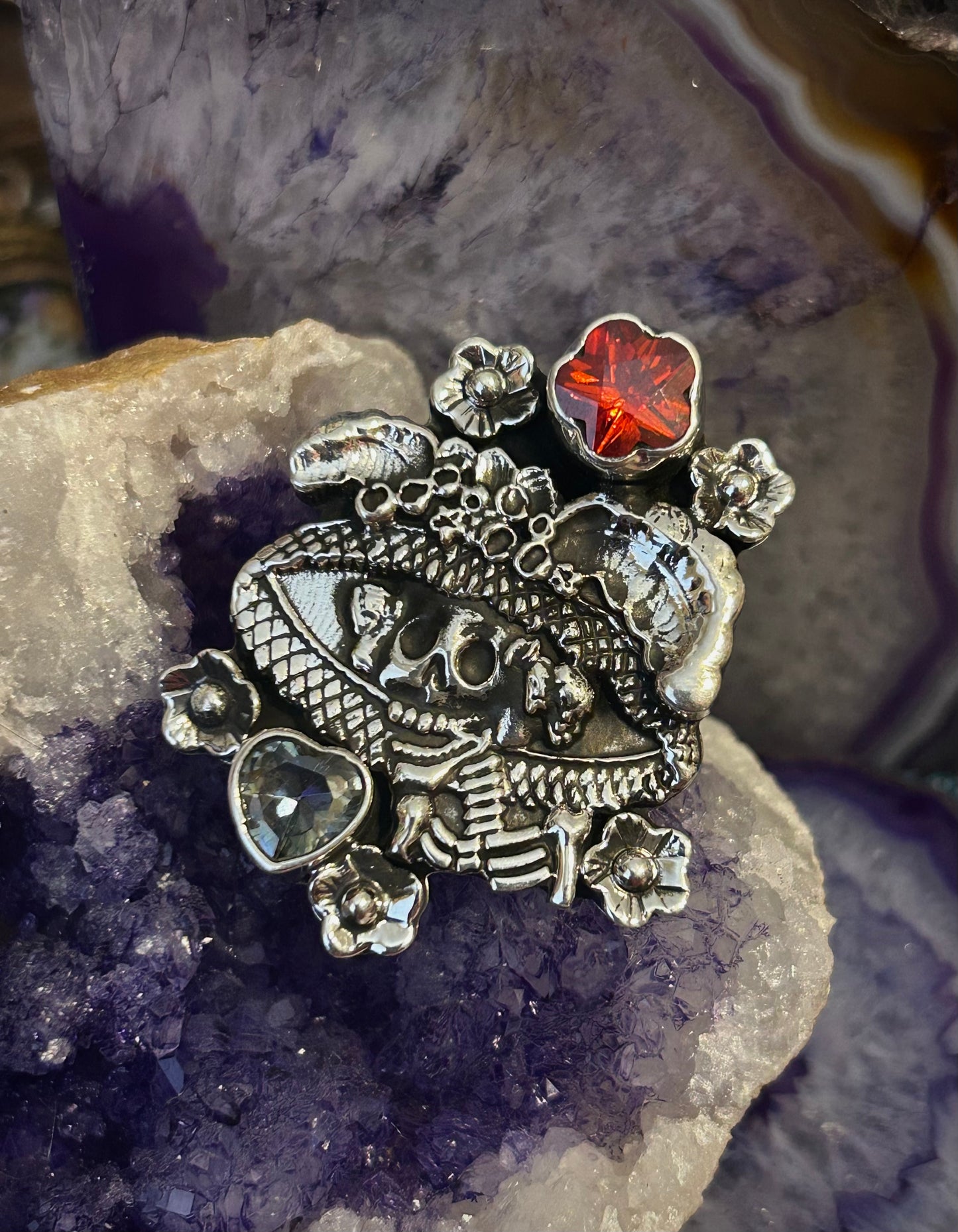 Sterling Silver Taxco Mexico “La Catrina” Day Of The Dead Statement Ring