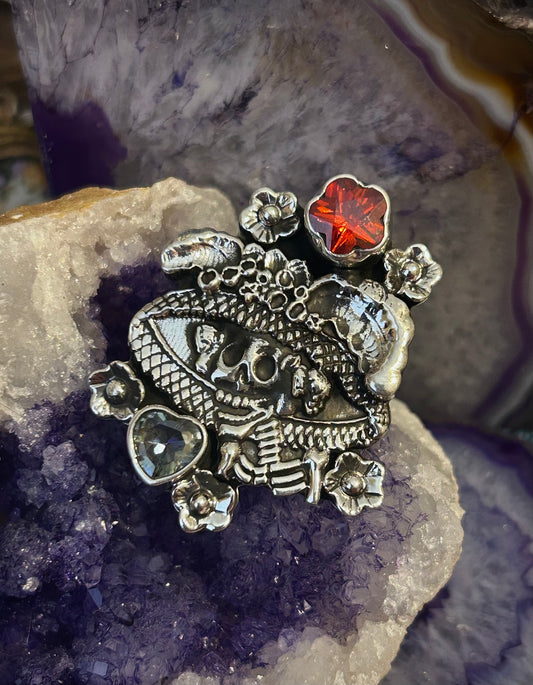 Sterling Silver Taxco Mexico “La Catrina” Day Of The Dead Statement Ring