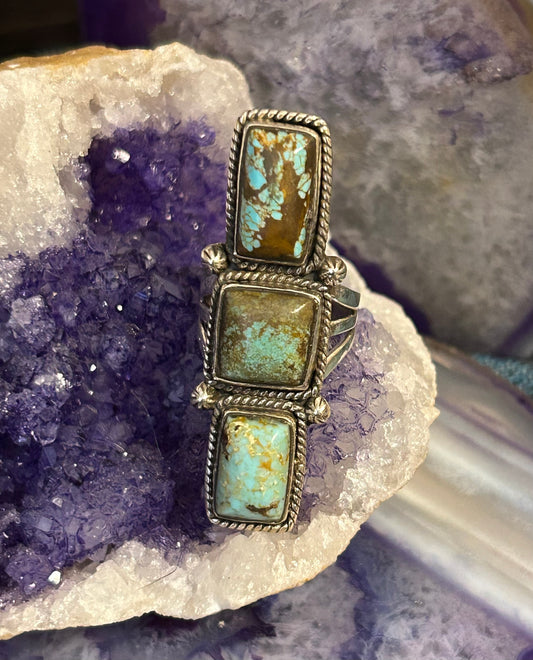 Sterling Silver Long Turquoise Rectangle Ring • Sz 7