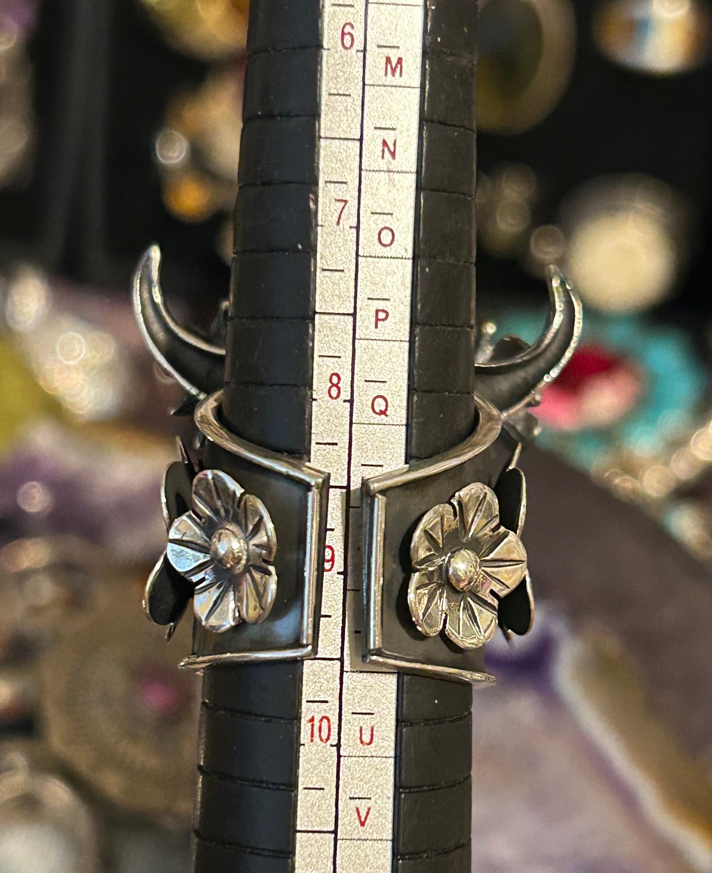 Sterling Silver Taxco Mexico Large Bull Skull W/ Flowers Statement Ring Sz 7-8.5