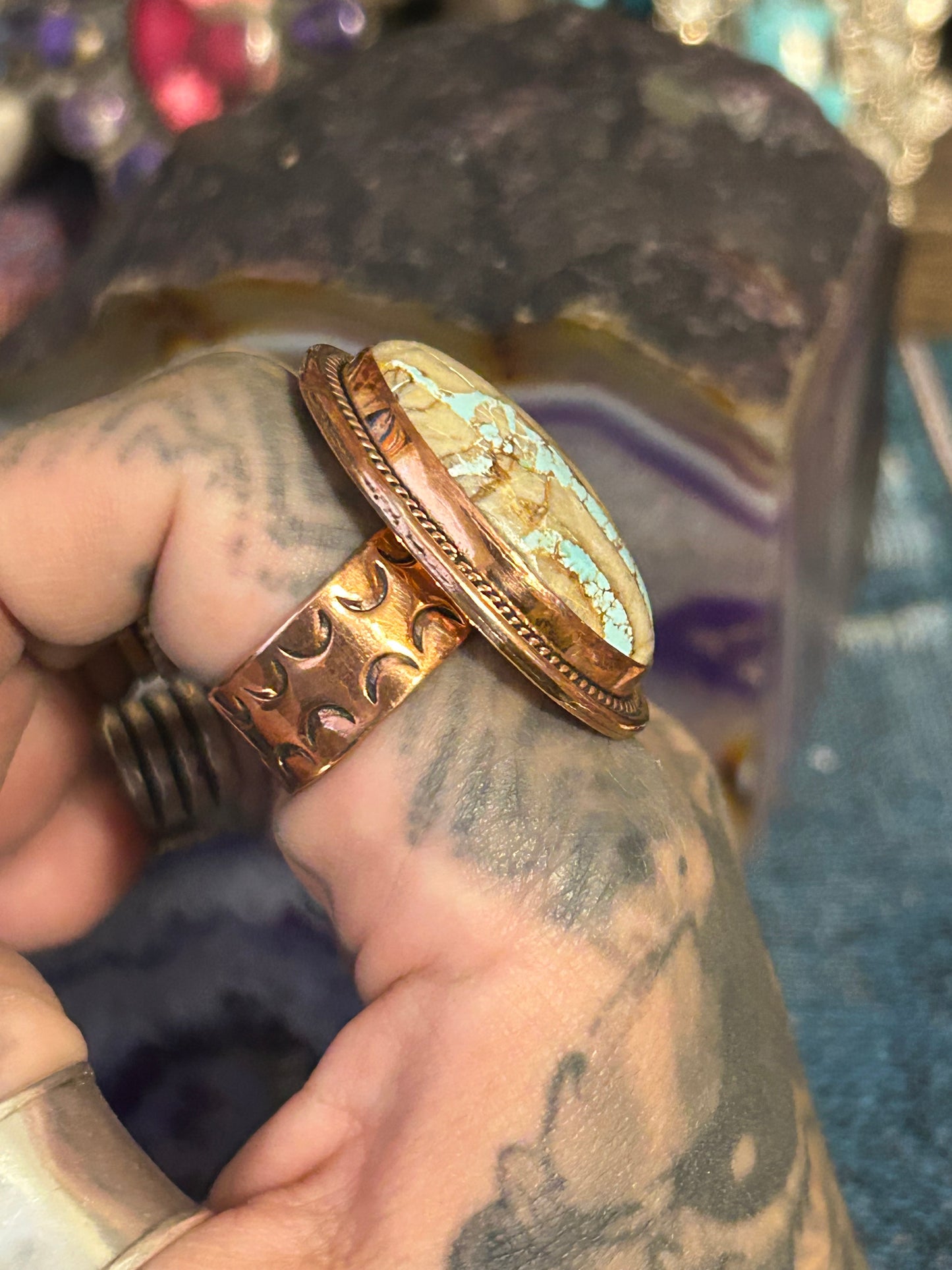 Blue Ribbon Roysten Turquoise & Copper Adjustable Statement Ring