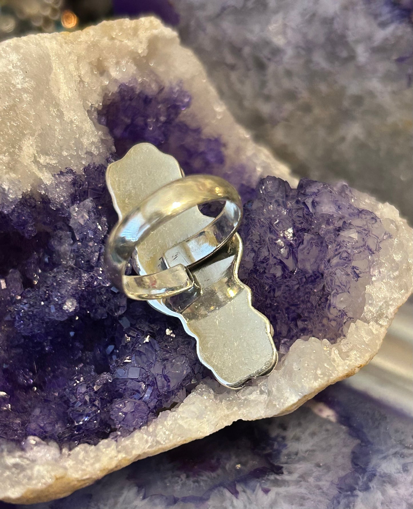 Sterling Silver Taxco Mexico Three Flower Long Ring • Adjustable