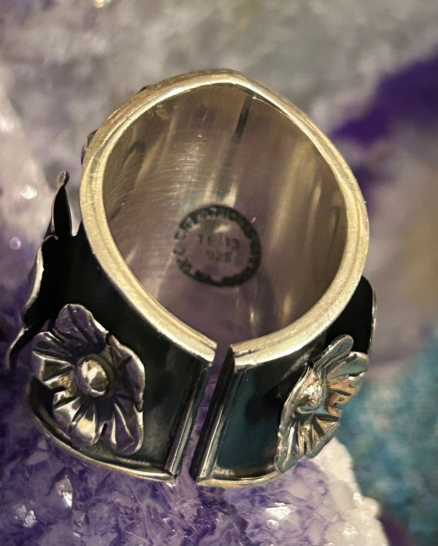 Sterling Silver Taxco Mexico Statement Day Of Dead Skull & Flower Ring Size 7-8