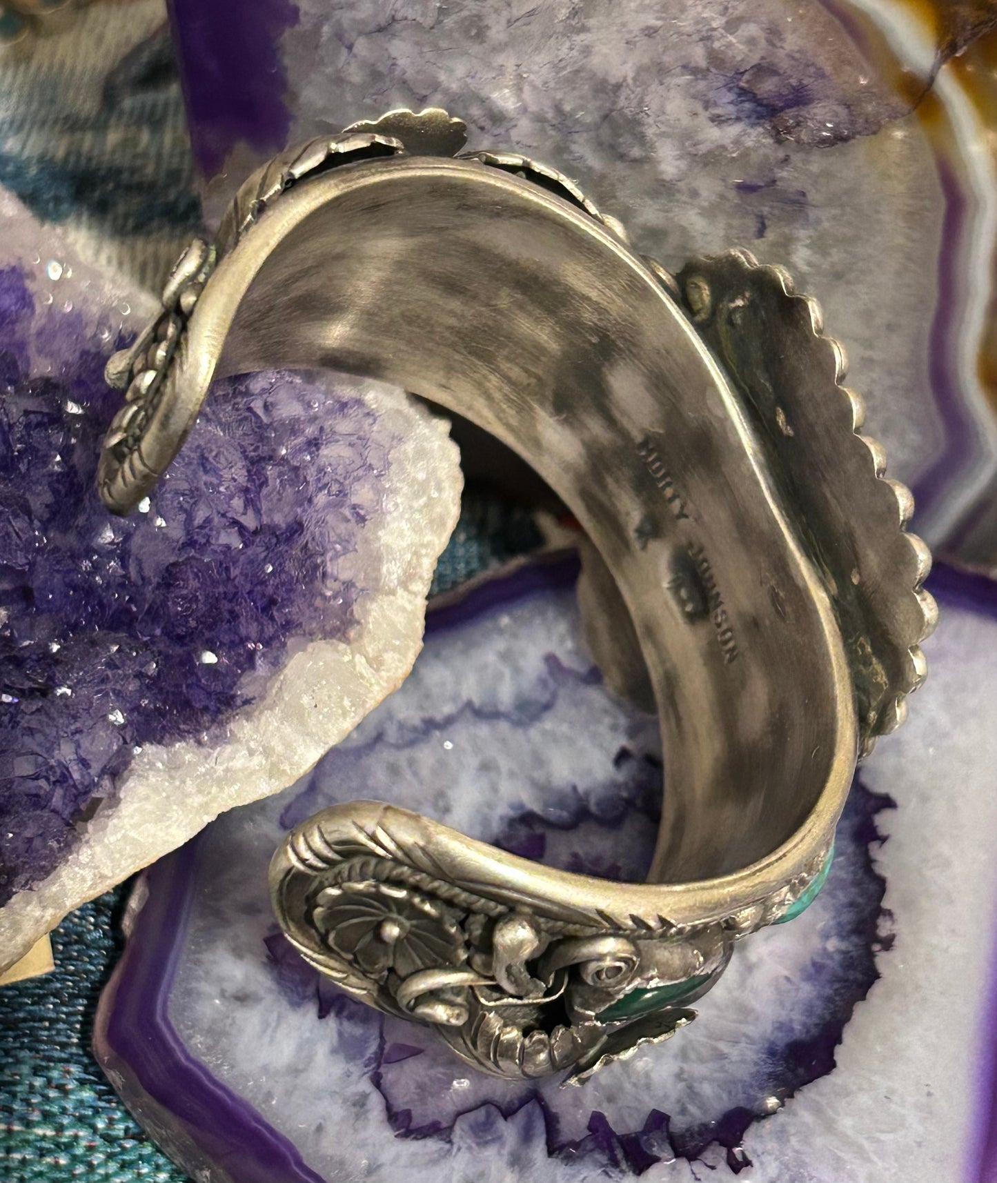 GuzFurbished Sterling Silver Heart & Turquoise Cuff Bracelet