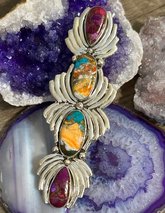 Sterling Silver w/ Mojave Turquoise Long Statement Ring • Size 7