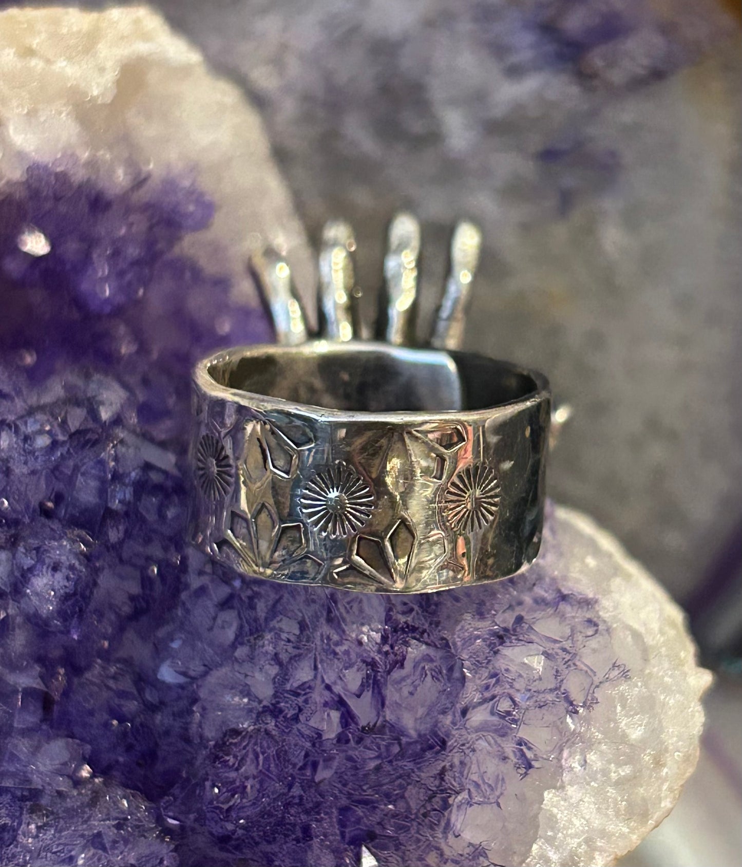 Sterling Silver Taxco Mexico Eye Hand of Protection Oddities Ring • Adjustable