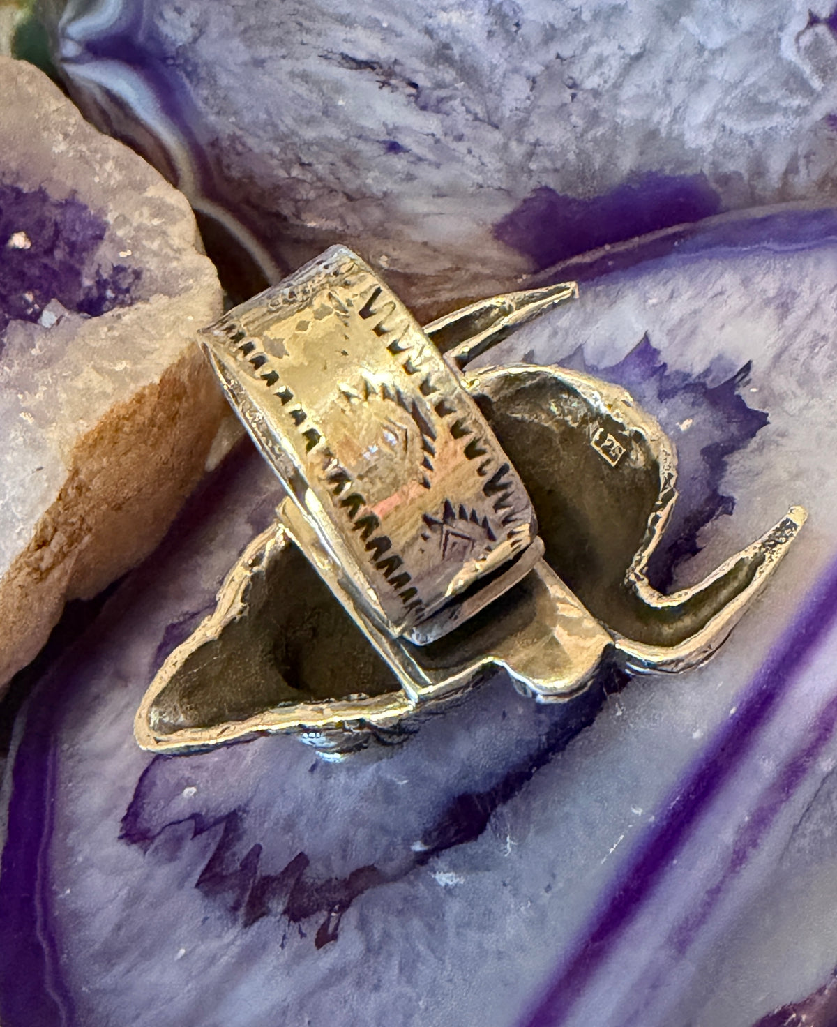 Sterling Silver Modern Taxco Mexico Buffalo Bison Adjustable Statement Ring