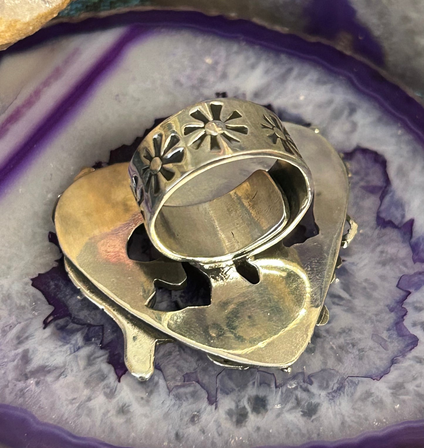 Sterling Silver Taxco Mexico Large Statement Ocean Theme Mermaid Jellyfish Ring • Adjustable