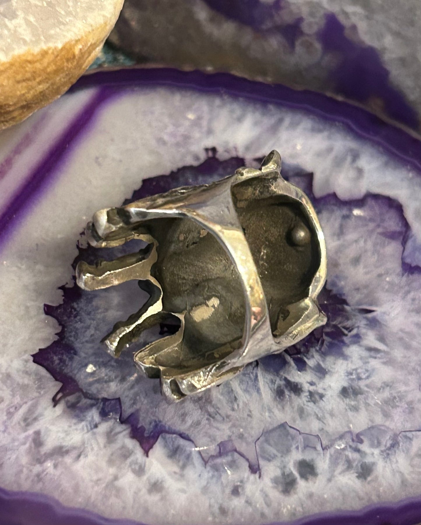 Sterling Silver Made In Taxco Skull Pirate Ring With Rubies • Size 7