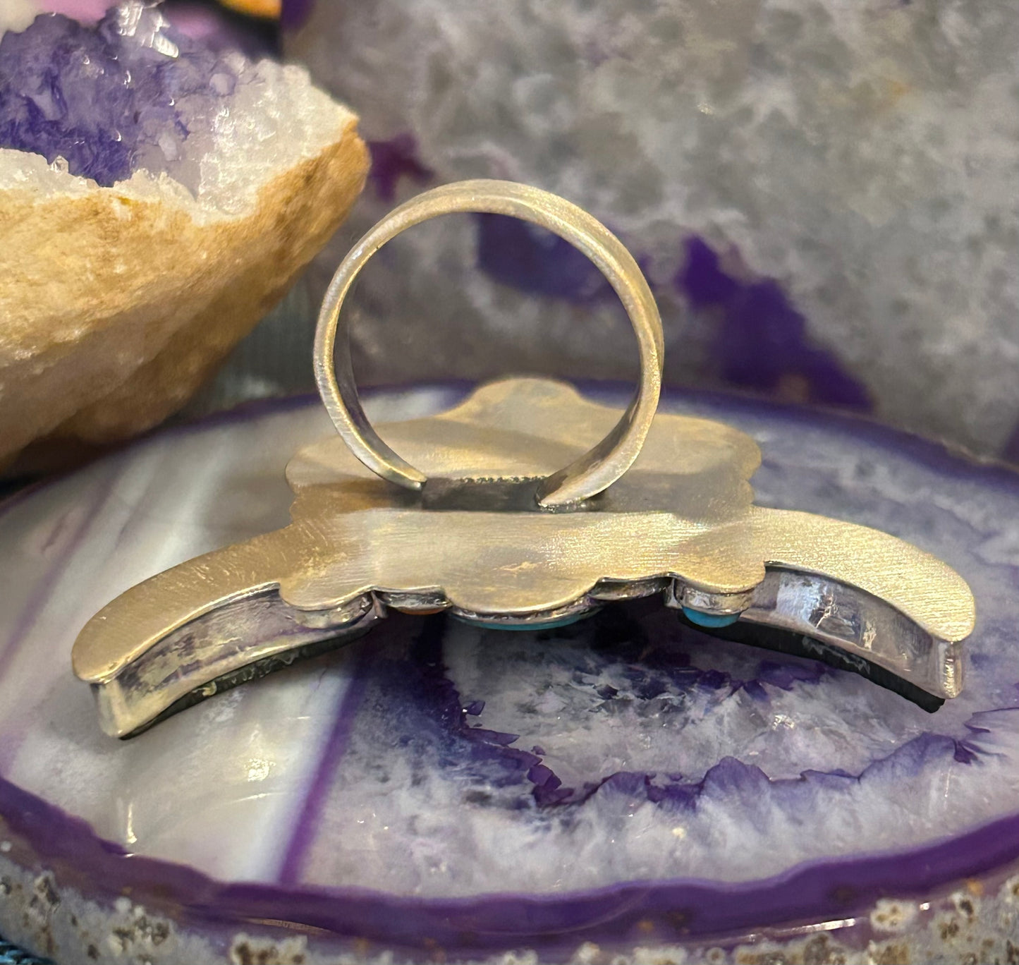 Sterling Silver Turquoise Multistone Longhorn Bull Adjustable Ring