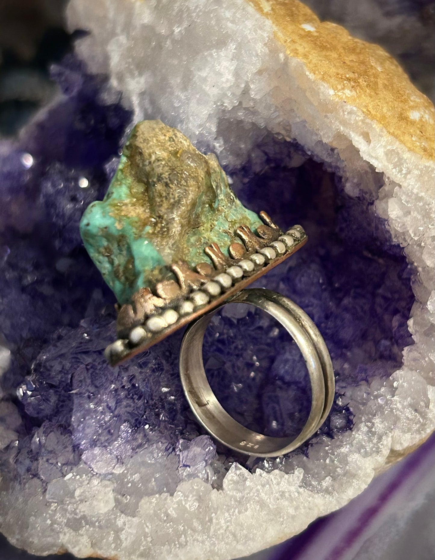 GUZ LOVE NO.88 • Mixed Metal “Turquoise IceBurg Ring • Size 7