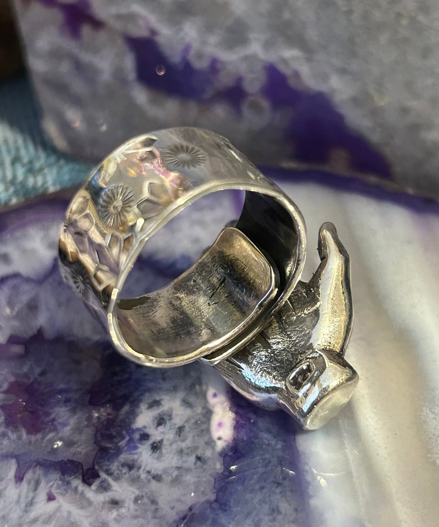Sterling Silver Taxco Mexico Eye Hand of Protection Oddities Ring • Adjustable