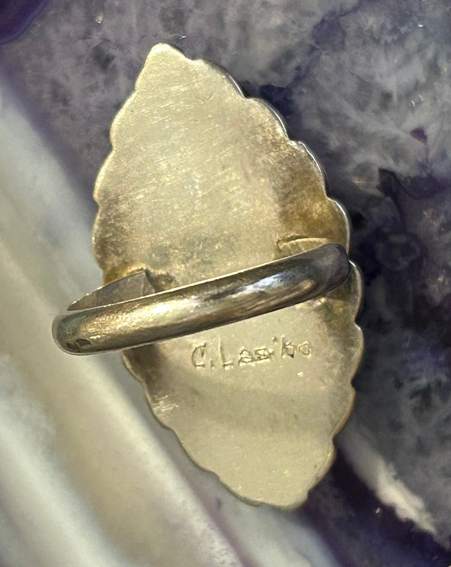 Vintage Native American Zuni Turquoise & Mother Of Pearl Inlay Flower Ring • Size 8.25