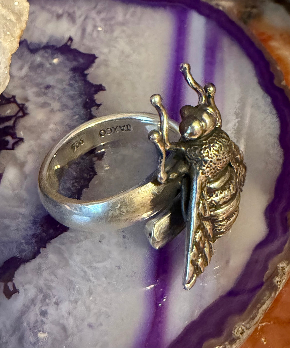 Sterling Silver Modern Taxco Mexico Adjustable Fly Insect Ring