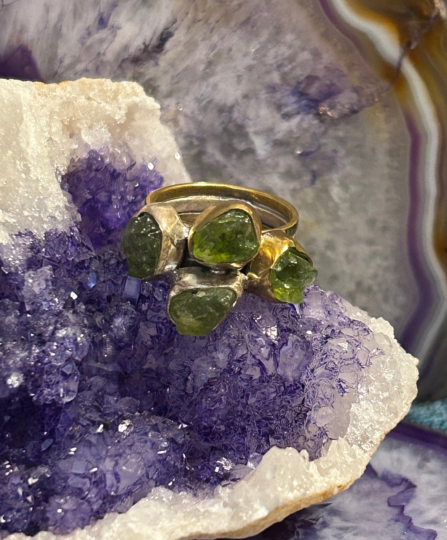 Sterling Silver Two-Tone Natural Peridot Stone Ring Size 7.5