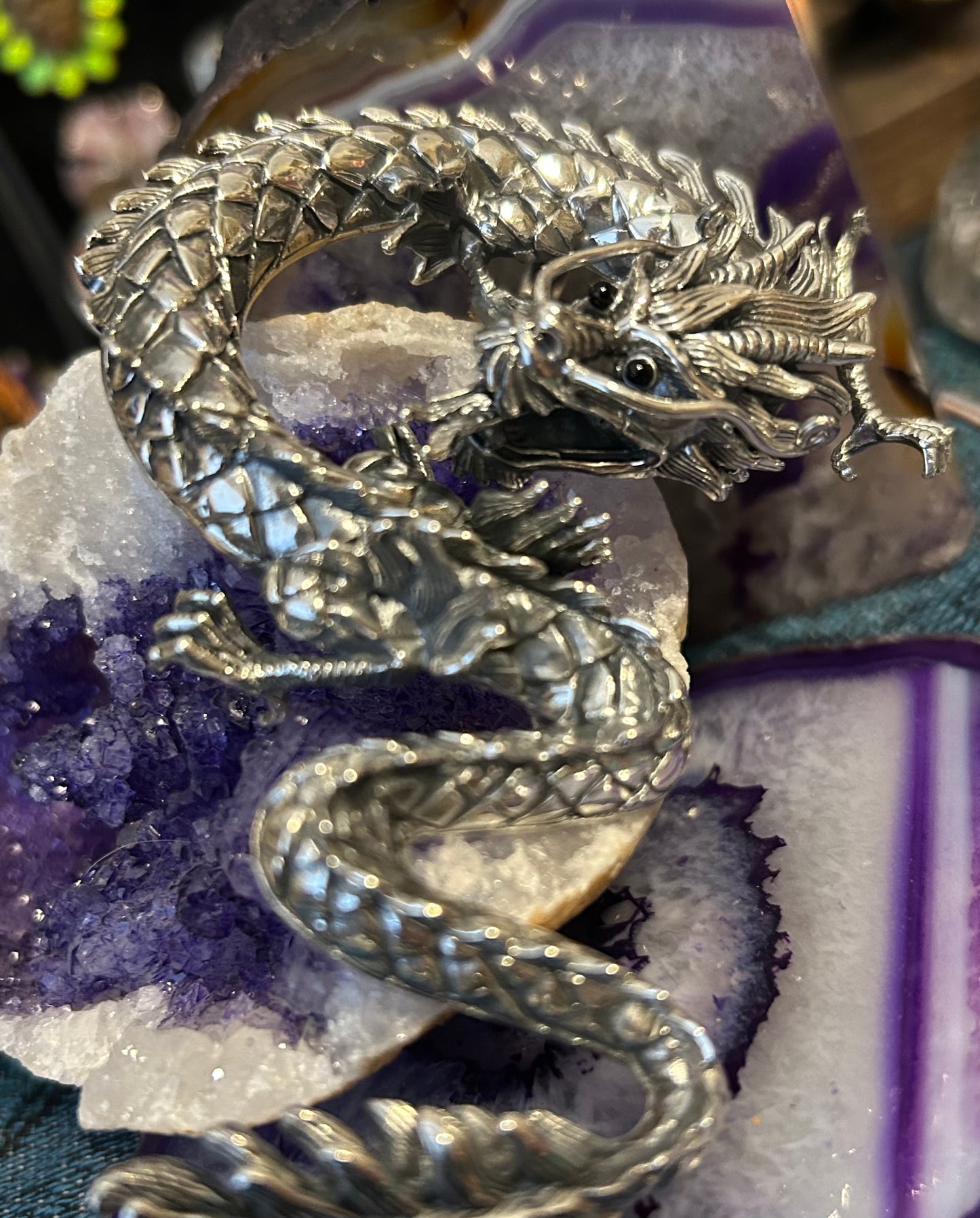 Sterling Silver Designer SOMS Huge Statement Dragon Pendant w/ Onyx Eyes
