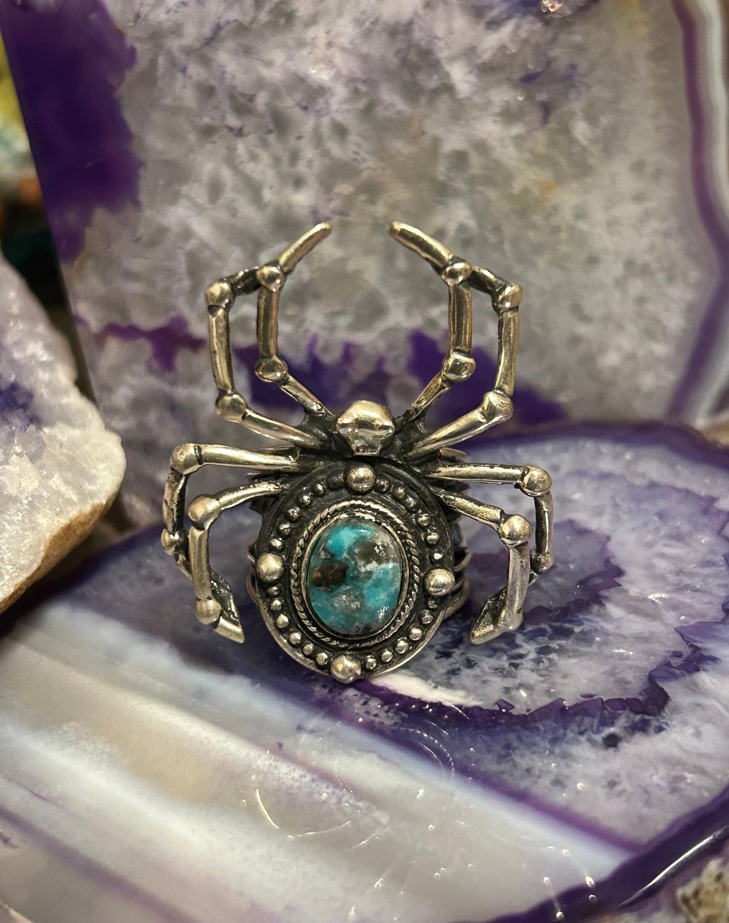 Sterling Silver Taxco Mexico Spider With Turquoise Ring Size 6-7