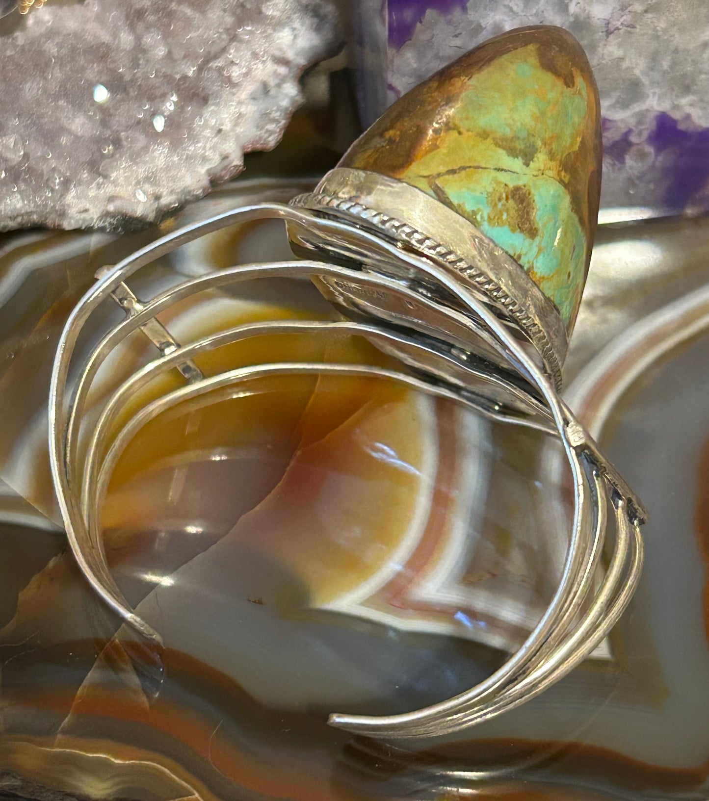 Sterling Silver 3D Horn Abstract Shape Natural Turquoise Cuff Bracelet